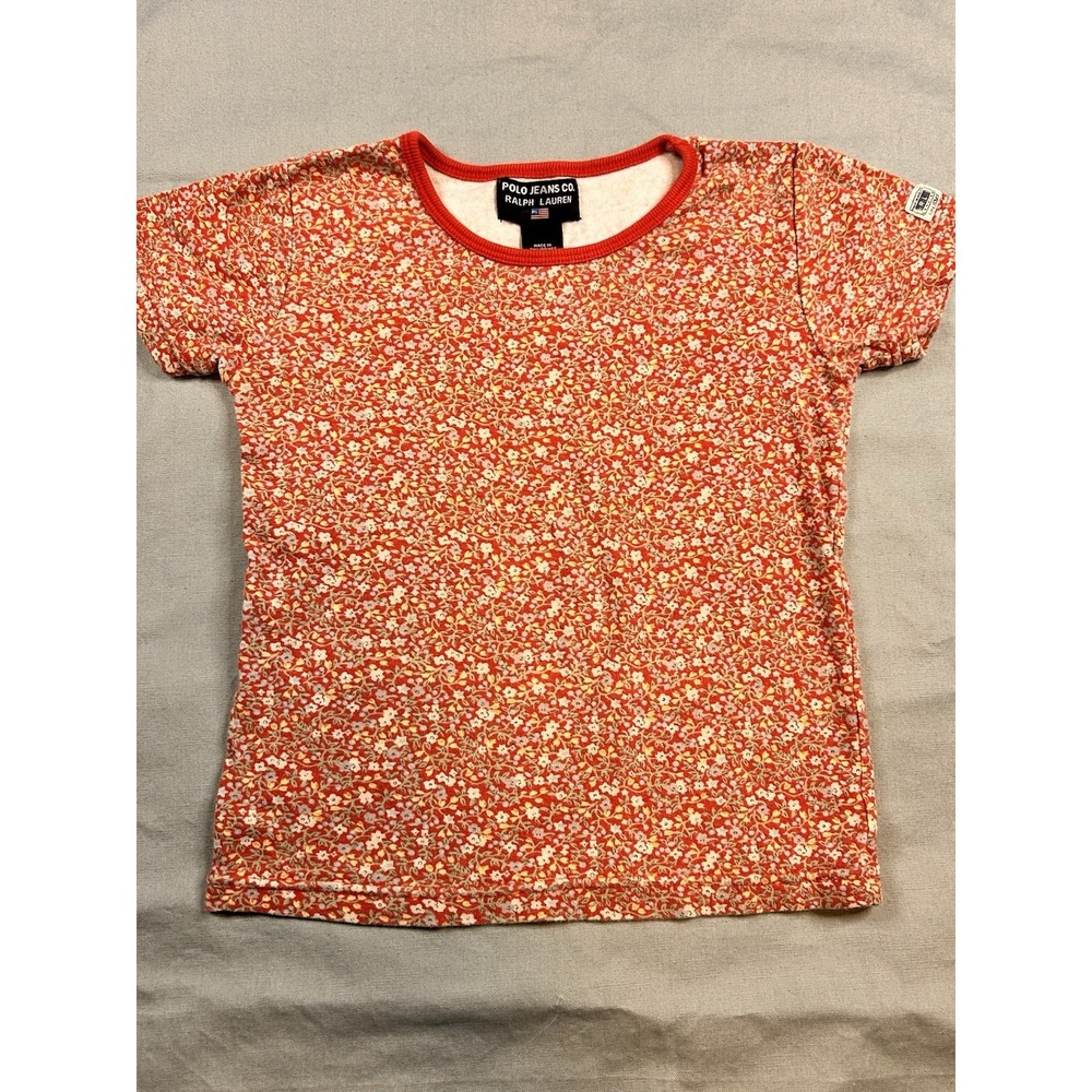 VTG Polo jeans, Ralph Lauren girls Floral T-Shirt Red Size 6X SS Crew cottage